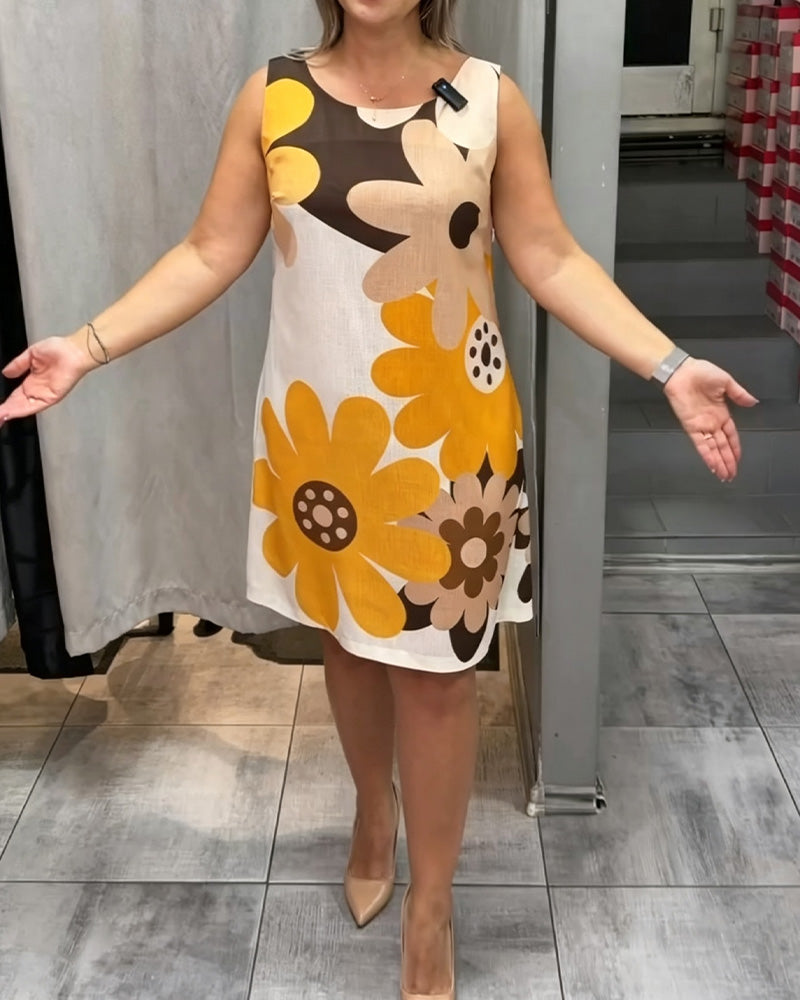 Robe Col Rond Imprimée Sans Manches