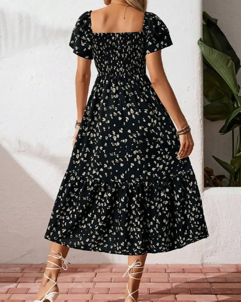 Robe Manche Papillon Cintrée Plissée Ligne A