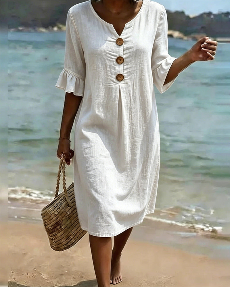Robe Lotus Feuille Manches Jeans