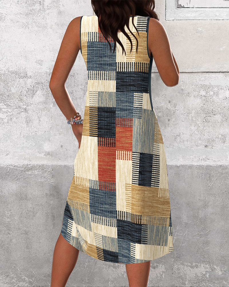 Robe Sans Manches Col en V Contrastée
