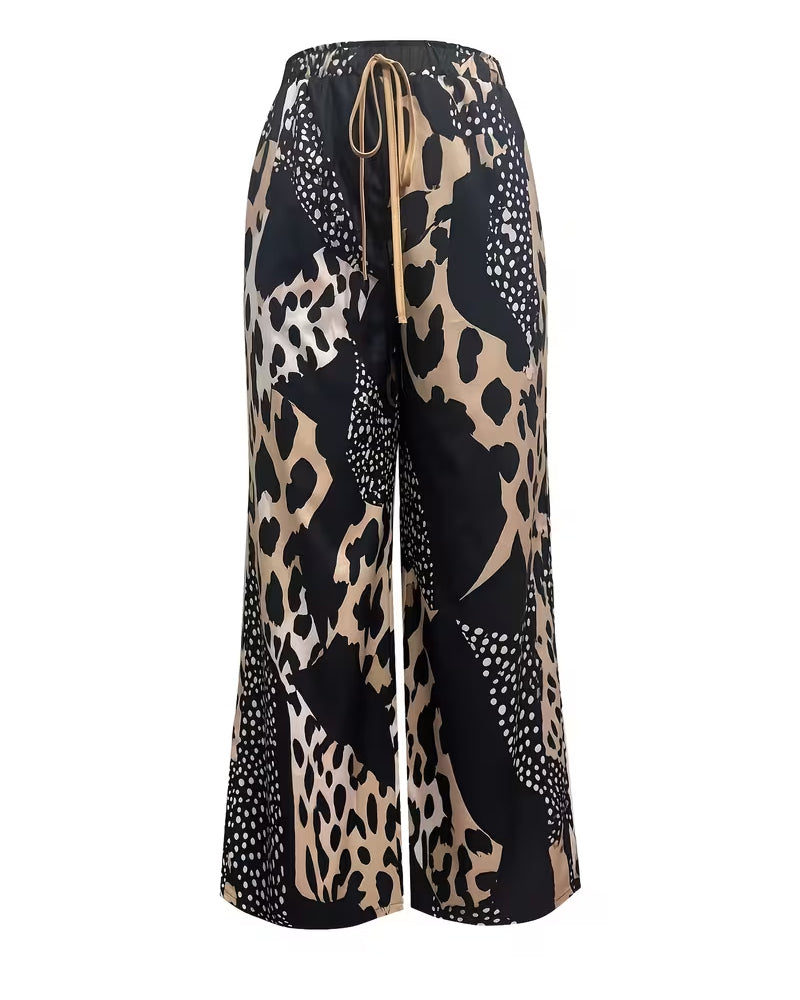 Pantalon Léopard Imprimé Polka Dot Jambe Large