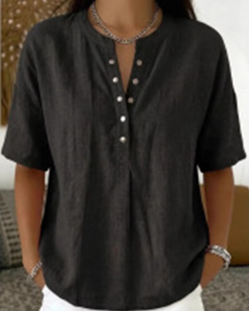 Blouse Solid Couleur Décontracté Court Manche