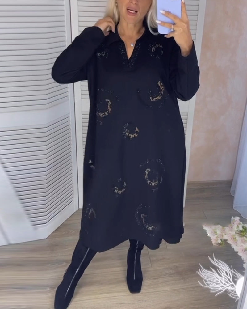 Robe midi à manches longues avec revers