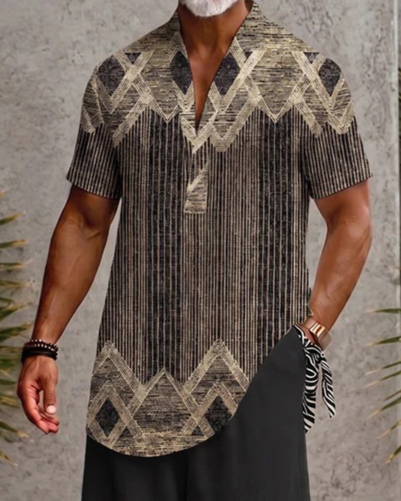 Blouse Col En V Rayé Homme Manches Courtes