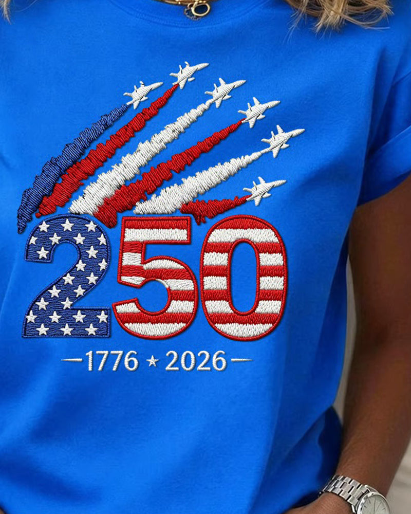 T-Shirt Drapeau Avion Imprimé Manche Courte