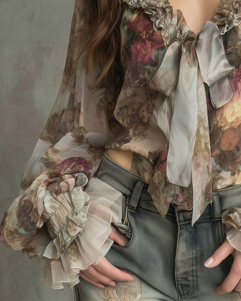 Blouse Imprimé Lotus Élégant