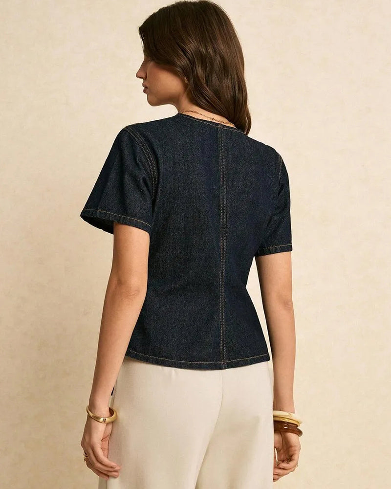 Blouse Irrégulière Lace-Up Denim