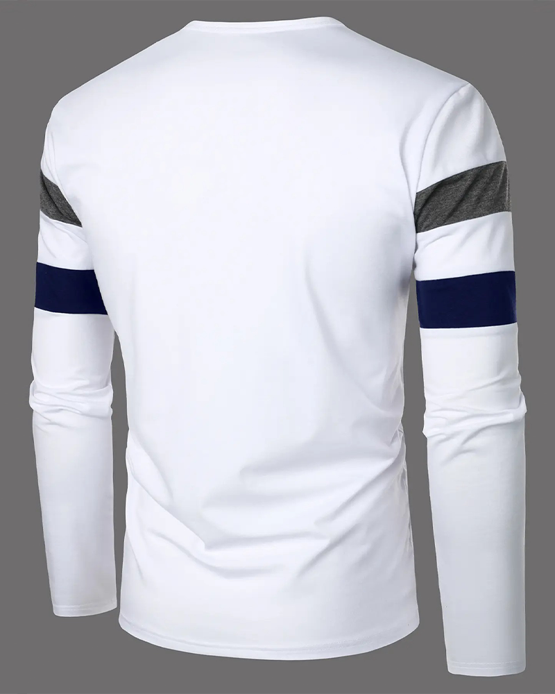 T-Shirt Col Rond Rayé Manches Longues Homme