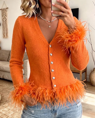 Cardigan Élégant Uni À Col V
