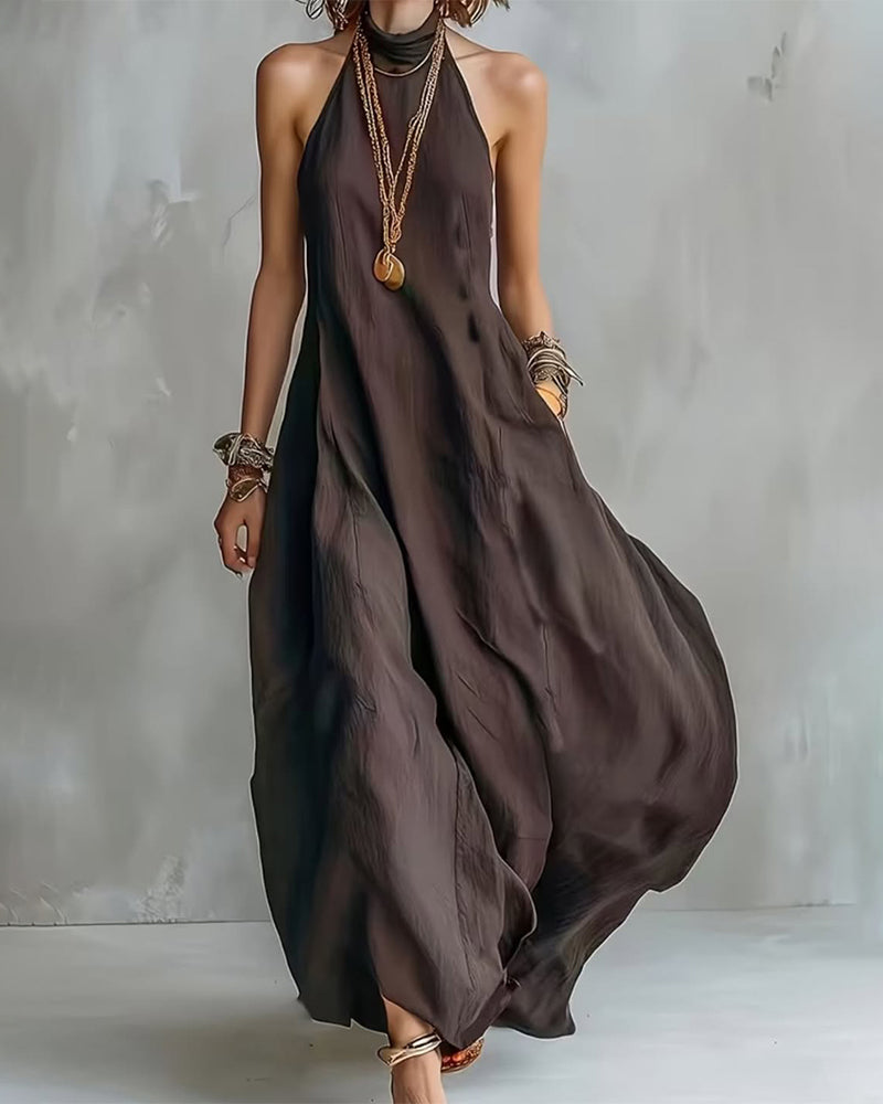 Robe Halter Drapée Premium Longue