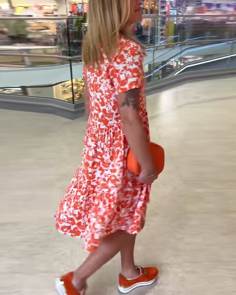 Robe midi à fleurs à manches courtes
