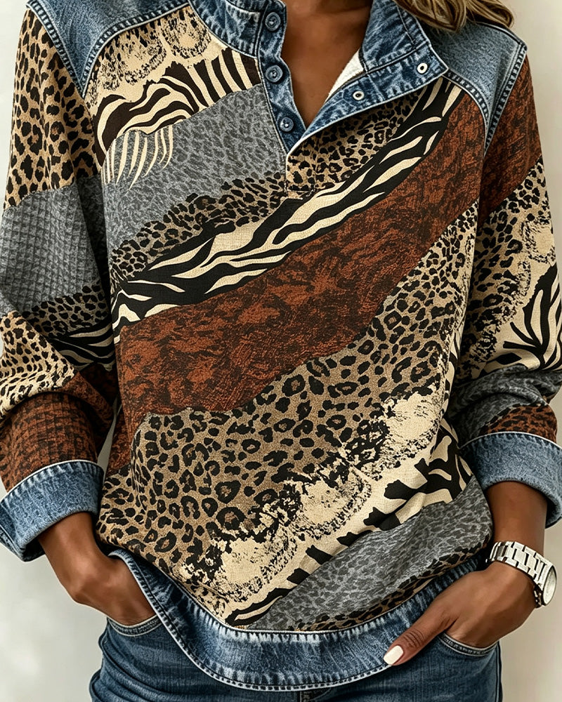 Blouse Patchwork Léopard Bouton