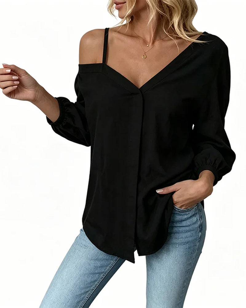 Chemise Décontractée Uni Une Épaule