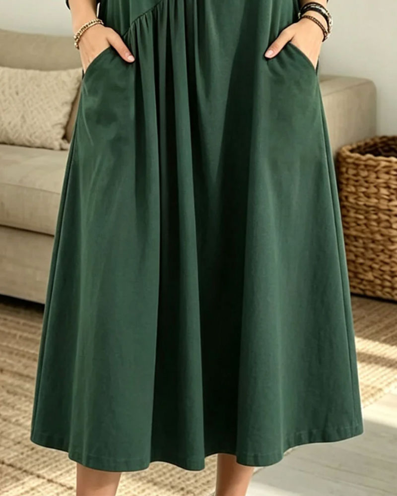 Robe Col Roulé Froncé Poche Maxi