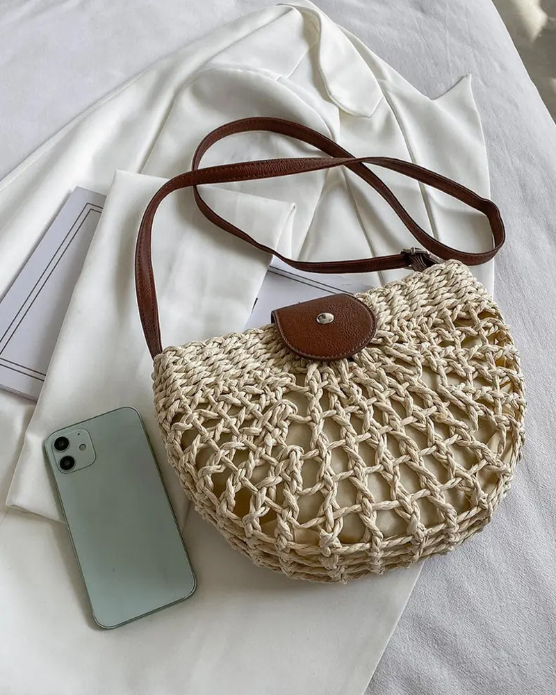 Sac Boho Forme Semi-Circulaire Creux Paille