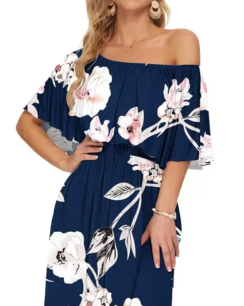 Robe Élégante Lavage À L'encre Fleurie Maxi