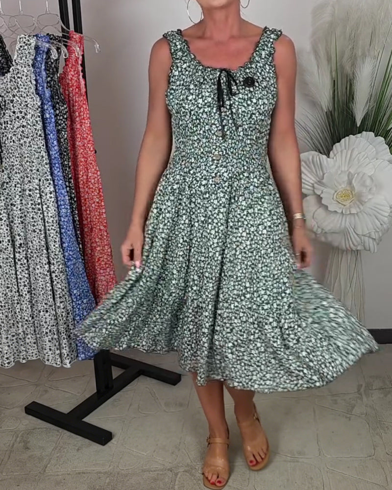 Robe Florale Bretelles Lacet Taille