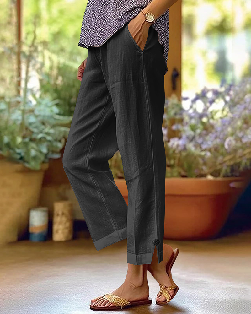 Pantalon Uni Jambe Droite Décontracté