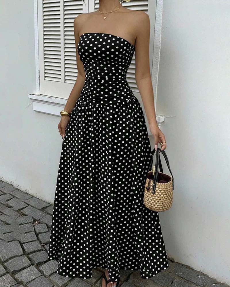Robe Bandeau À Pois Ligne A Longue
