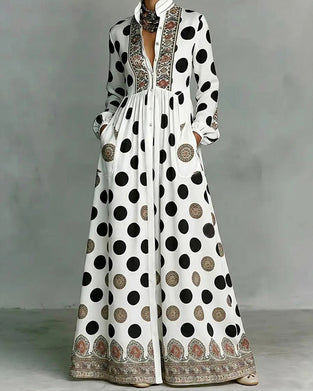 Robe Élégante Grands Pois Jupe Ample