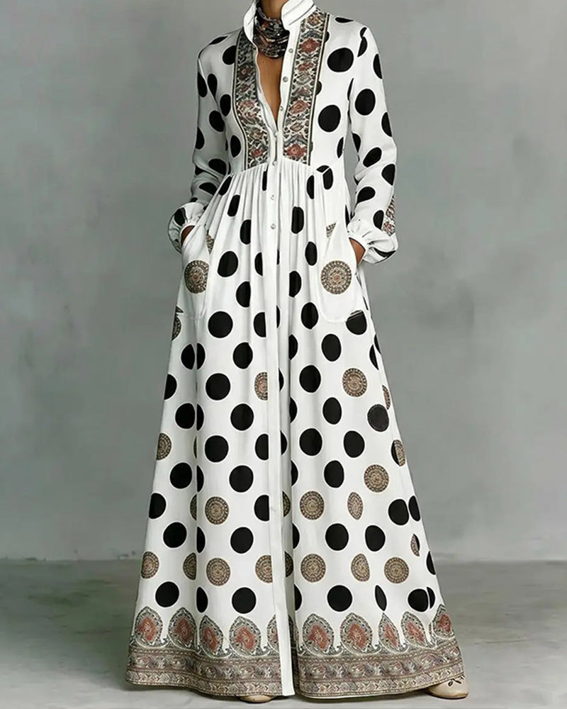 Robe Élégante Grands Pois Jupe Ample
