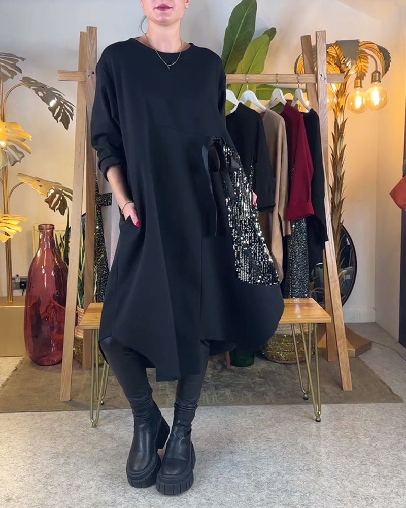 Robe À Manches Longues Ample Pailletée