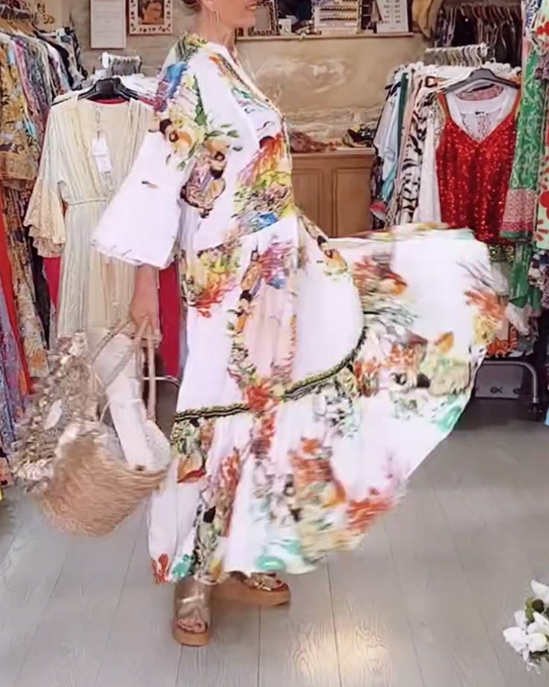 Robe bohème à boutons et patchwork