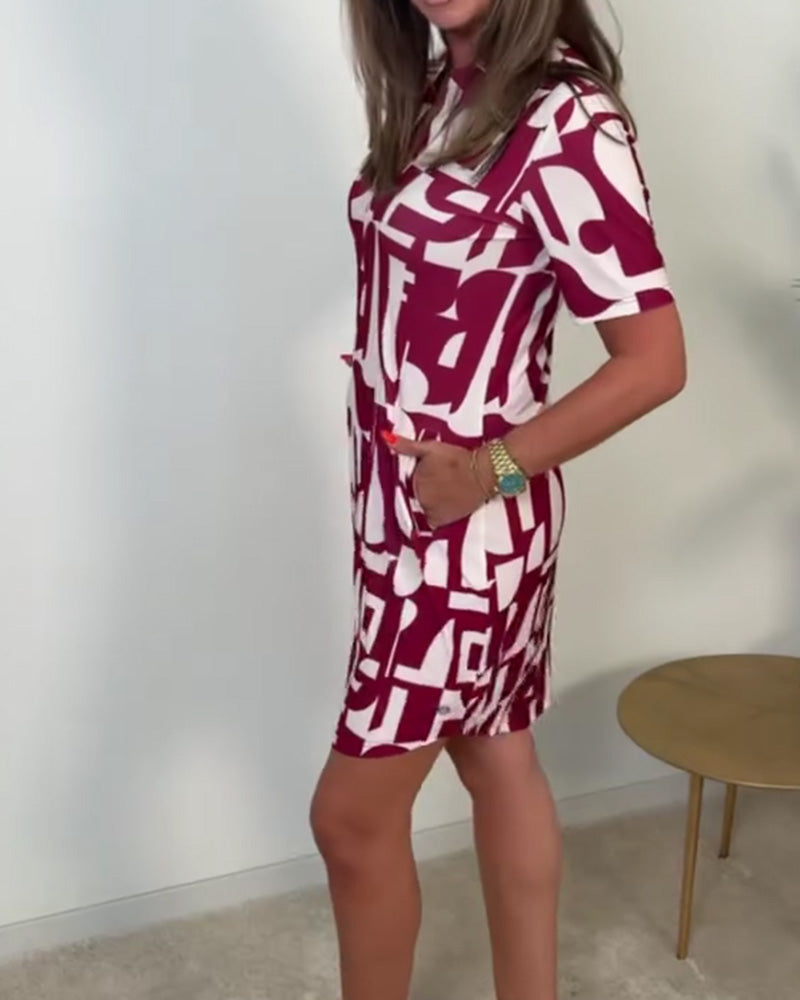 Robe Imprimé Géométrique Manches Courtes Mini