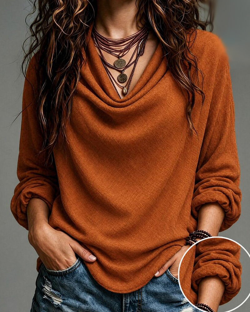 Blouse Col Mock Manche Longue Unie