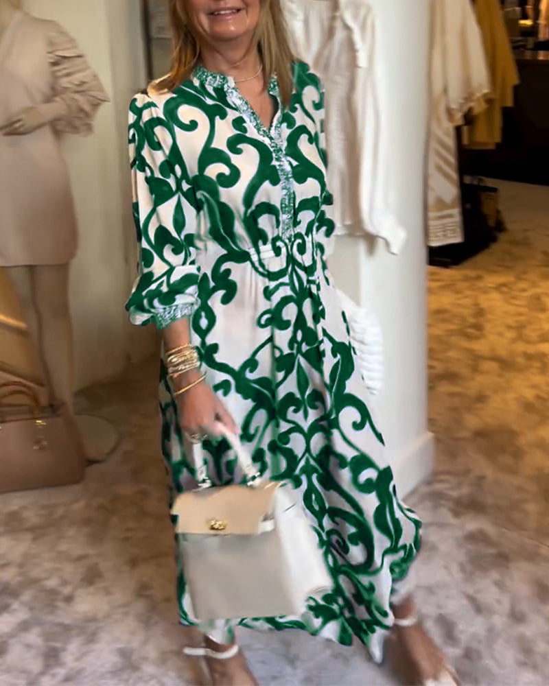 Robe ample imprimée à col en V