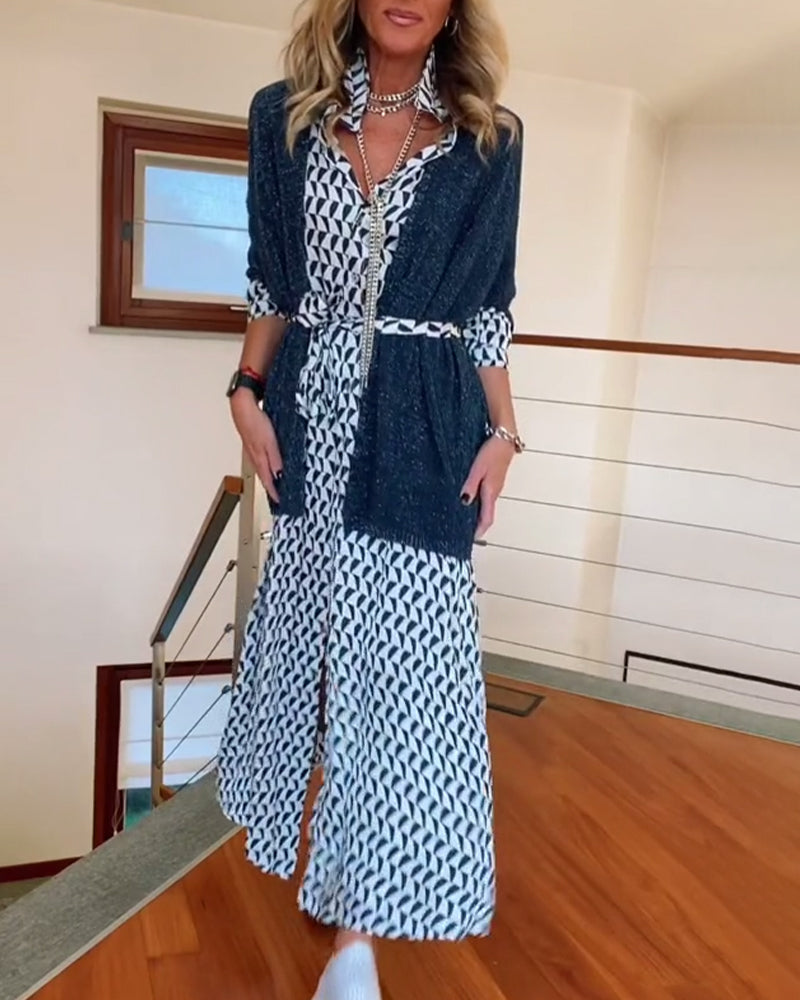 Robe fendue à revers imprimé géométrique