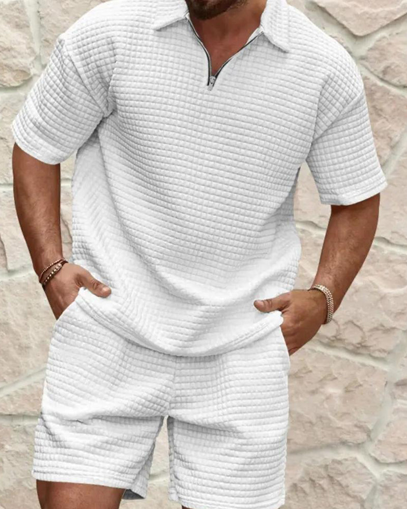Set Col Polo Fermeture Éclair Texture Gaufrée Short