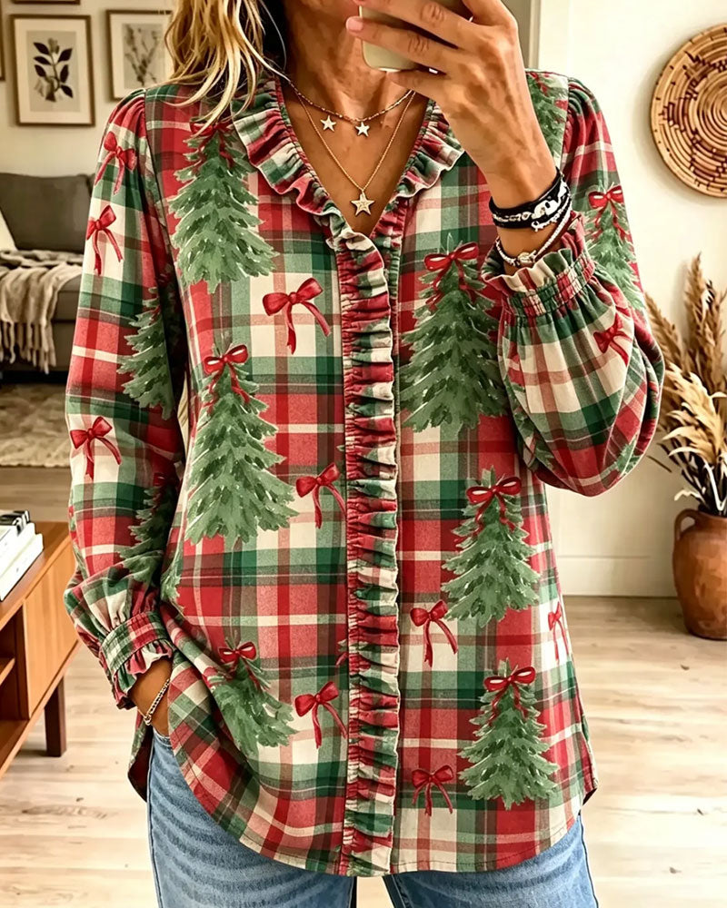 Chemise Noël Carreau Arbre De Noël Imprimé
