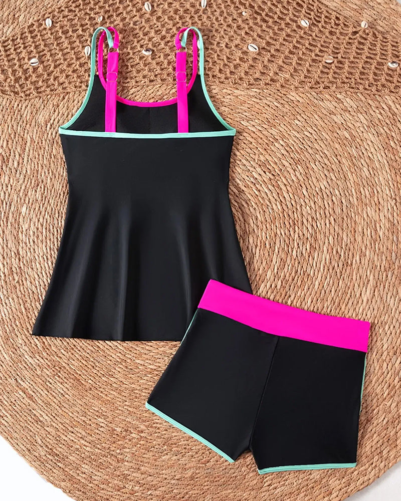 Tankini Contraste De Couleur U Col Halter