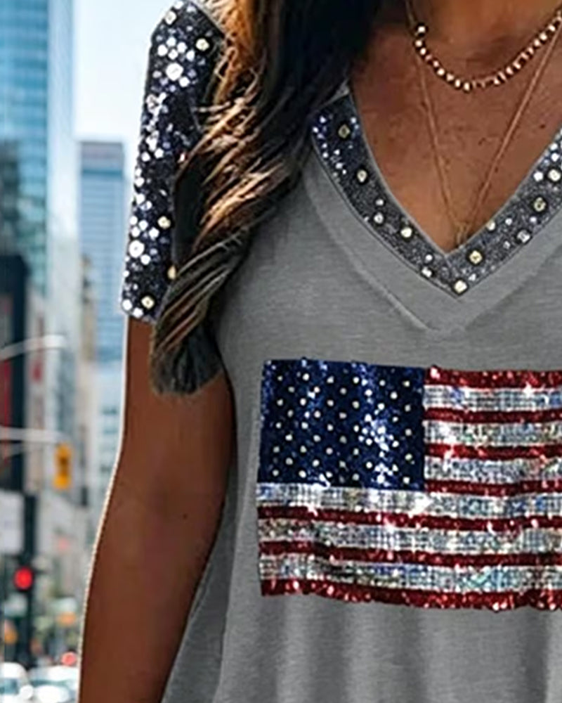 T-Shirt Col V Contraste Couture
