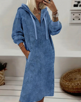 Robe En Polaire À Maille Nid D'abeille Décontractée À Capuche