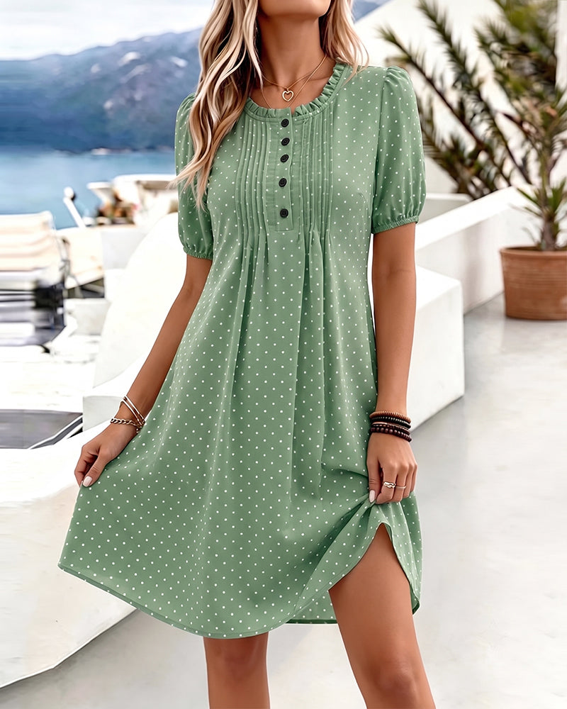 Robe Col Rond Polka Dot Volant