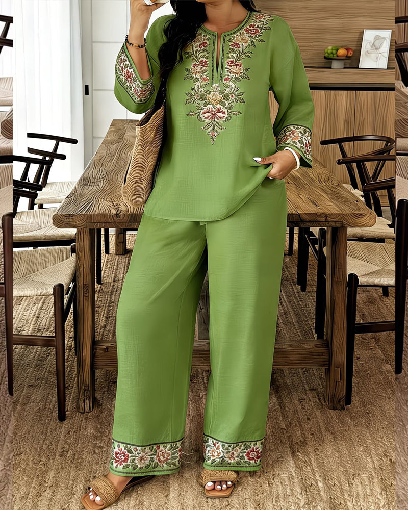 Ensemble Fleur Manche Longue Style Ethnique