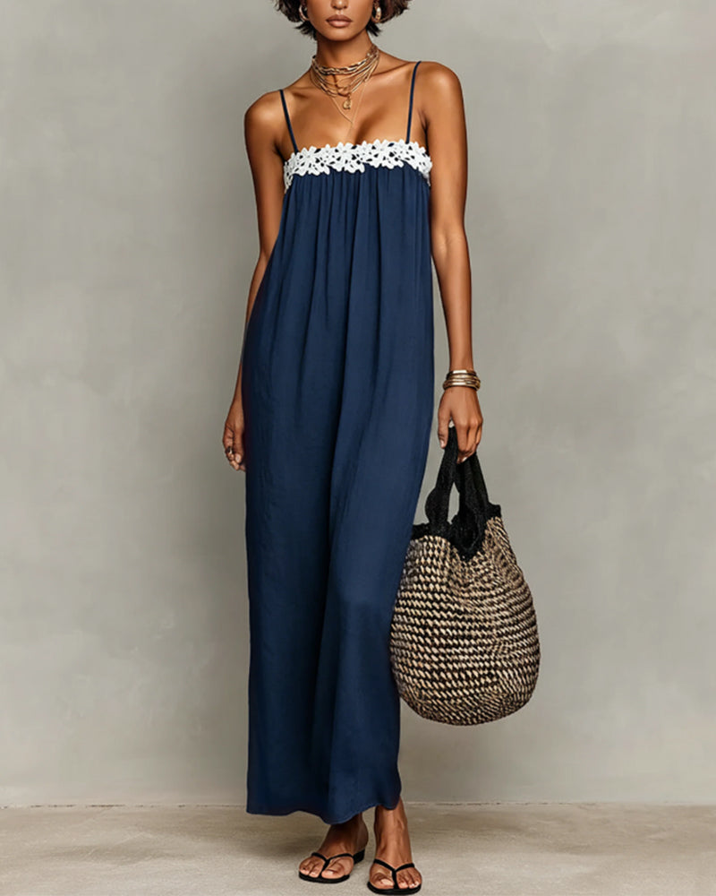 Robe Contraste De Couleur Droite Maxi