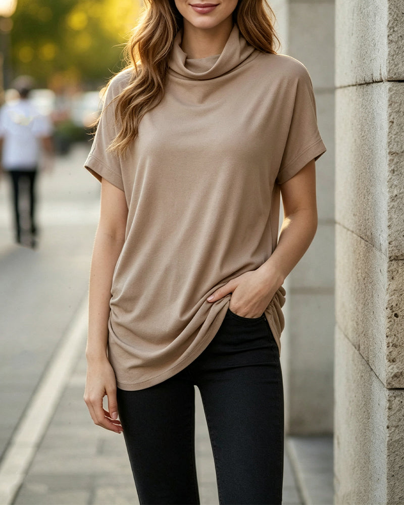 Blouse Col Mock Manches Courtes Côté Froncé