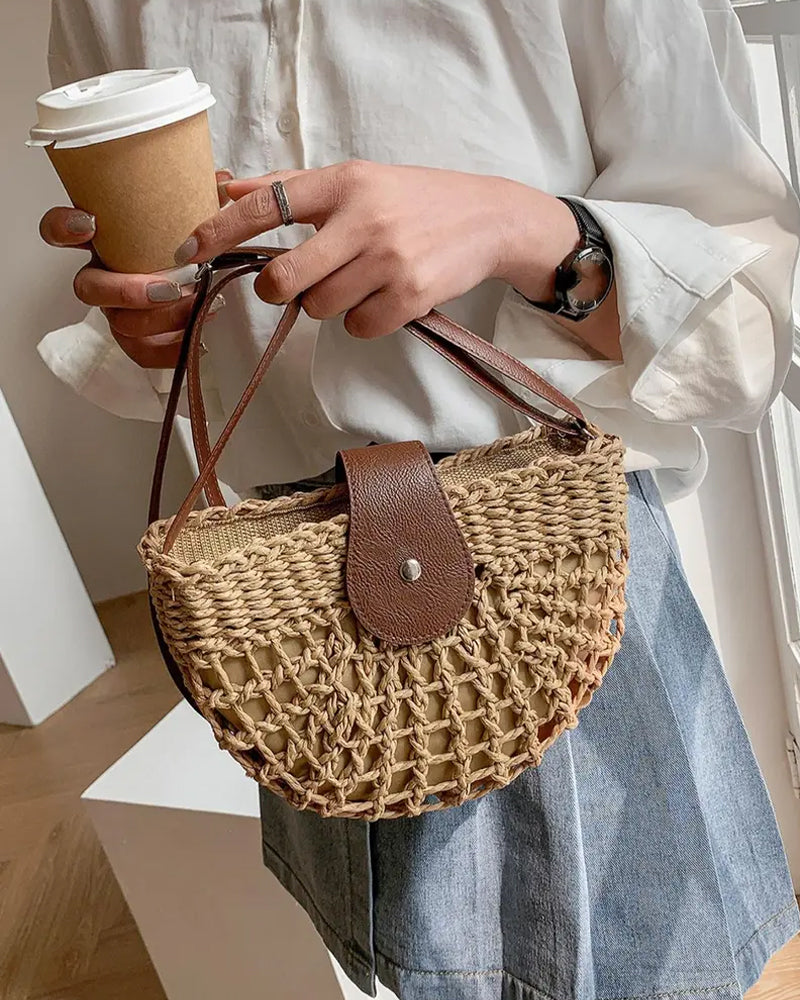Sac Boho Forme Semi-Circulaire Creux Paille
