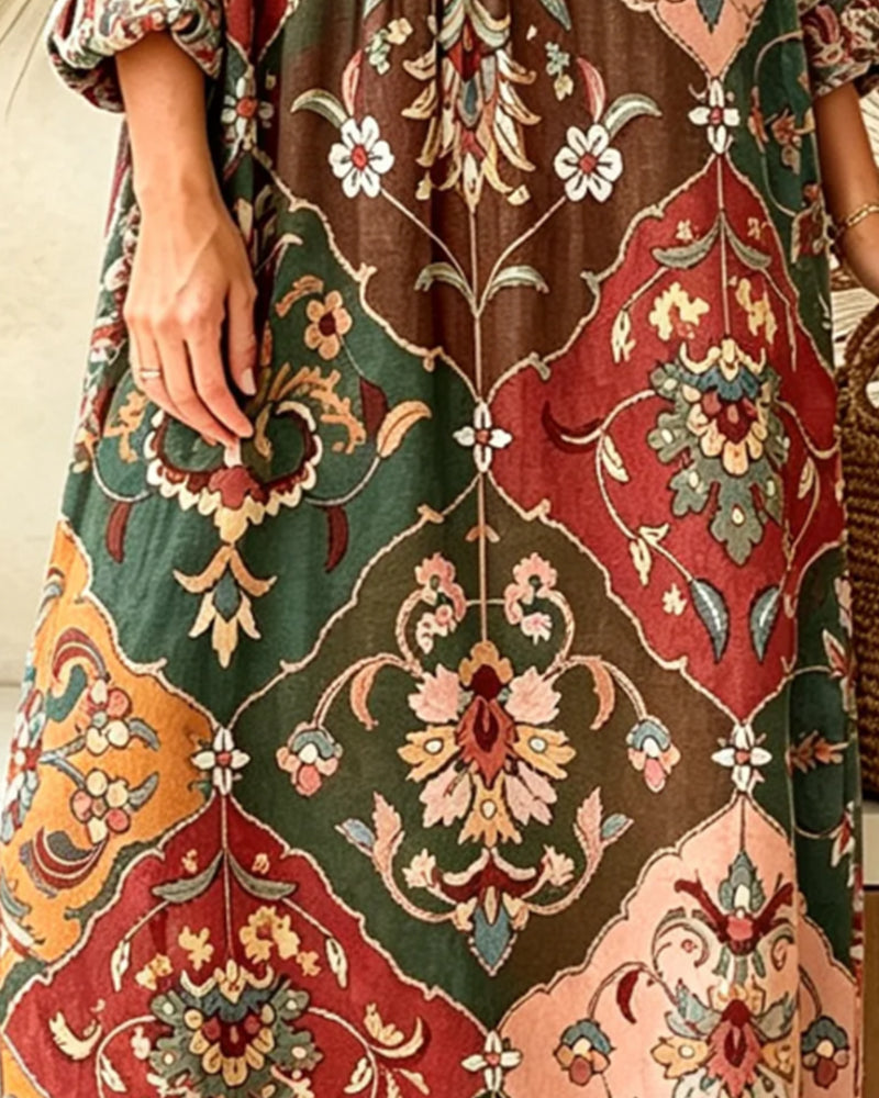 Robe Col V Bohème Manche Longue