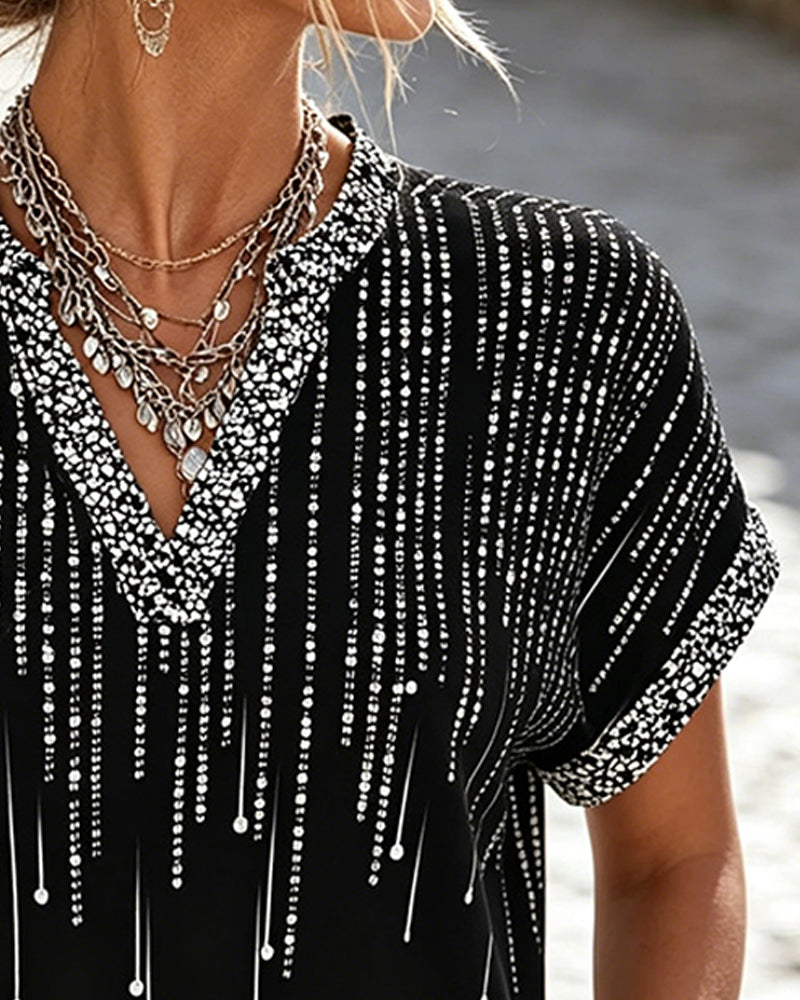 Blouse Hors Épaule Col En V Imprimé