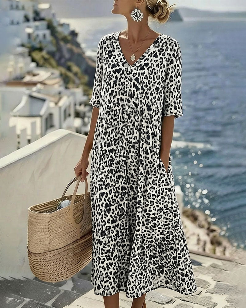 Robes Léopard Col V Ample