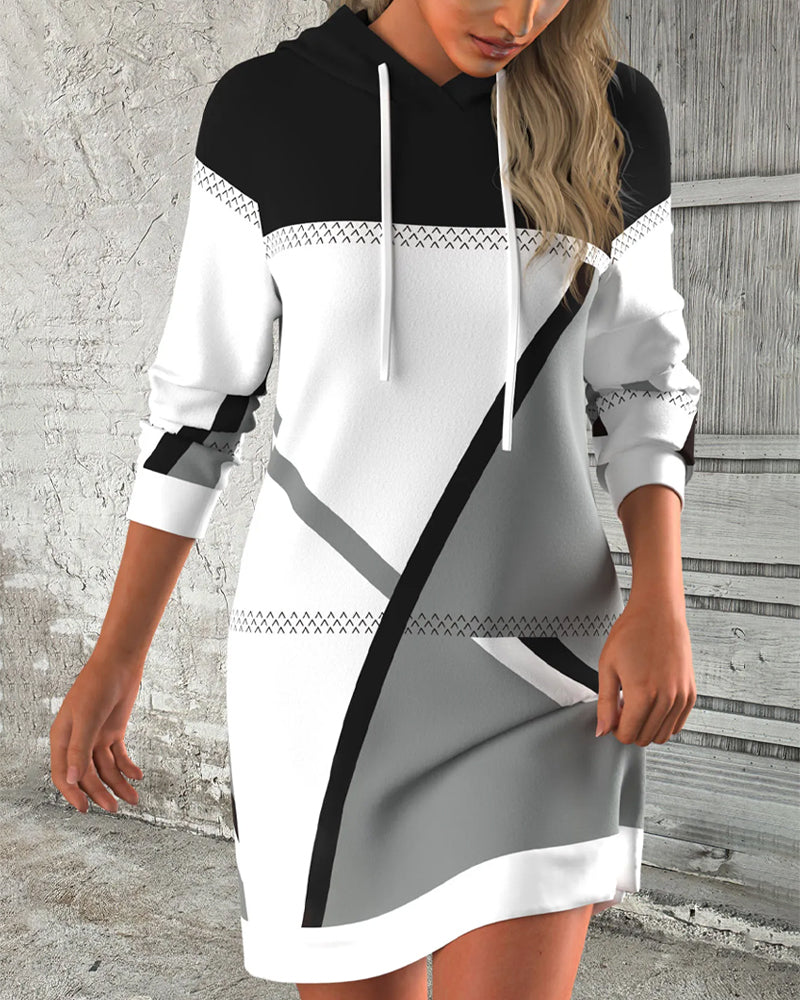 Robe Capuche Bloc De Couleur Manches Longues
