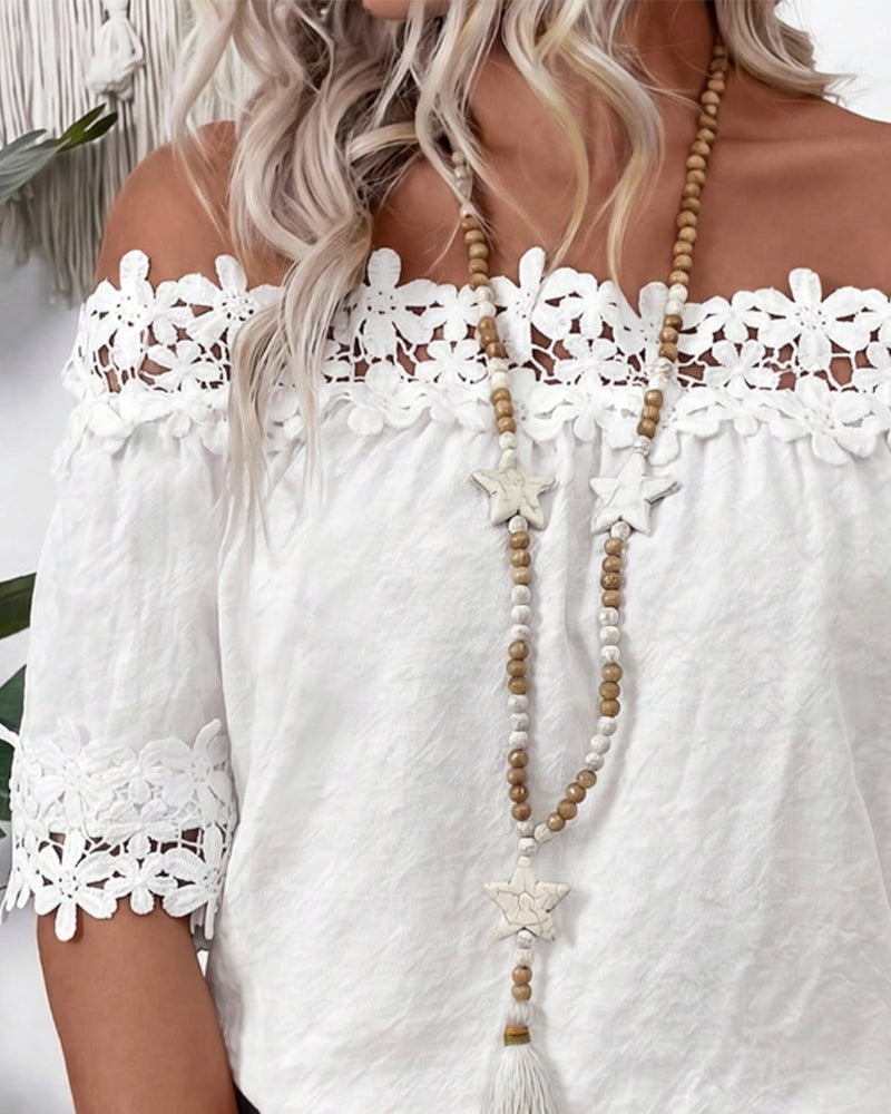Blouse Dentelle Bardot Manches Courtes