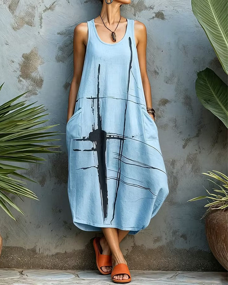 Robe Décontractée Imprimée Sans Manches Longue