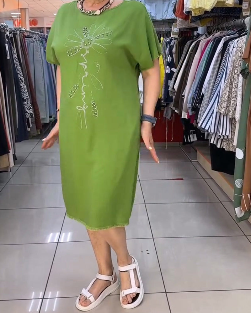 Robe Bord Brut Manche Courte Lâche Décontractée