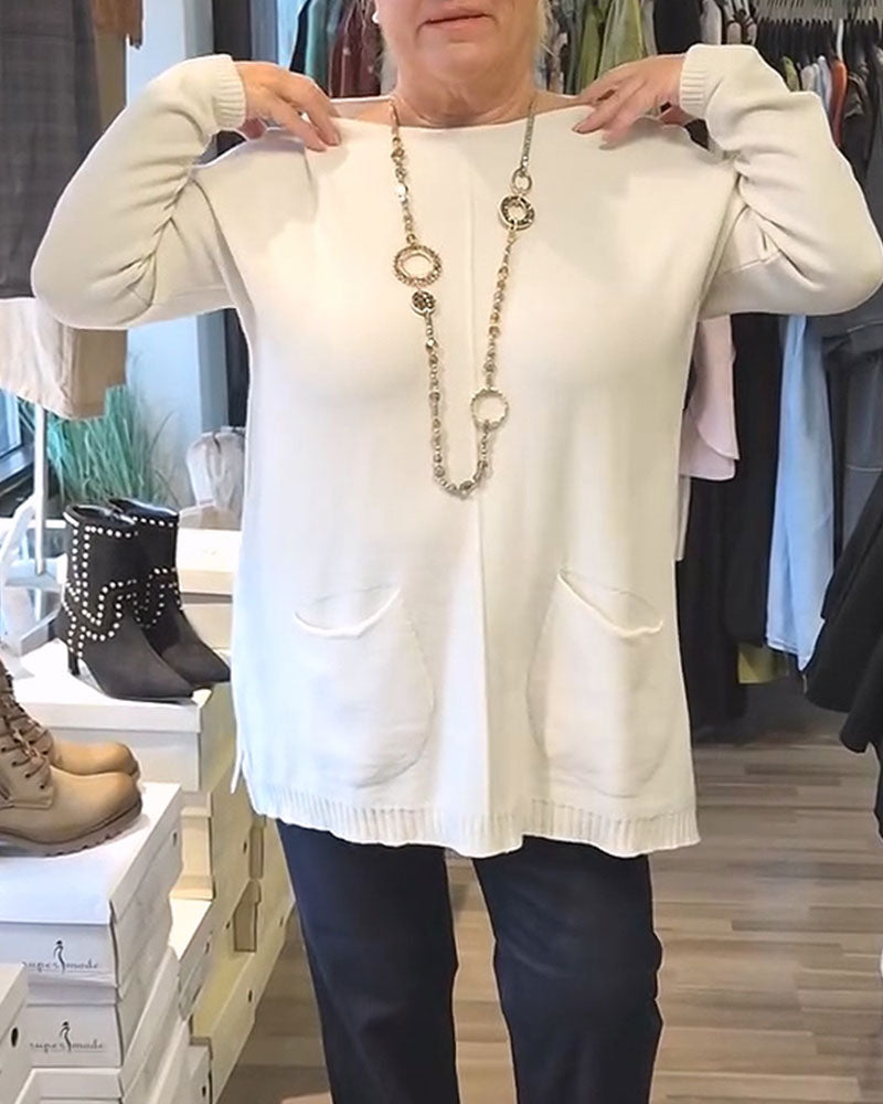 Pull Col Rond Uni Poche Loose