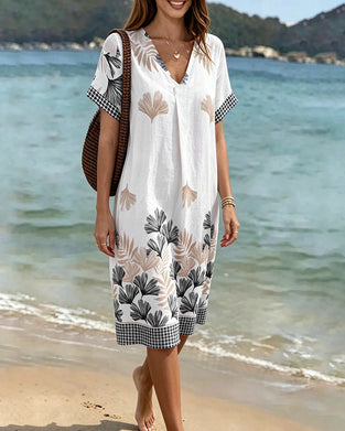Robe Élégante Sophistiquée Imprimé Ginkgo